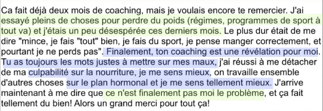 Message d'une cliente