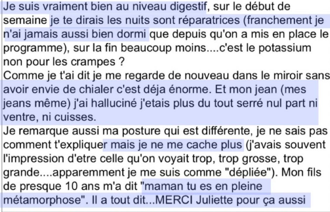 Message d'une cliente
