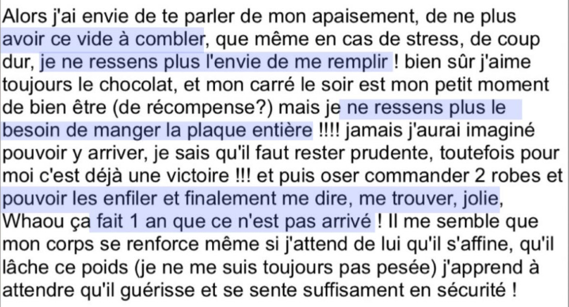 Message d'une cliente