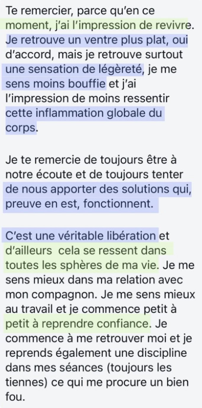 Message d'une cliente