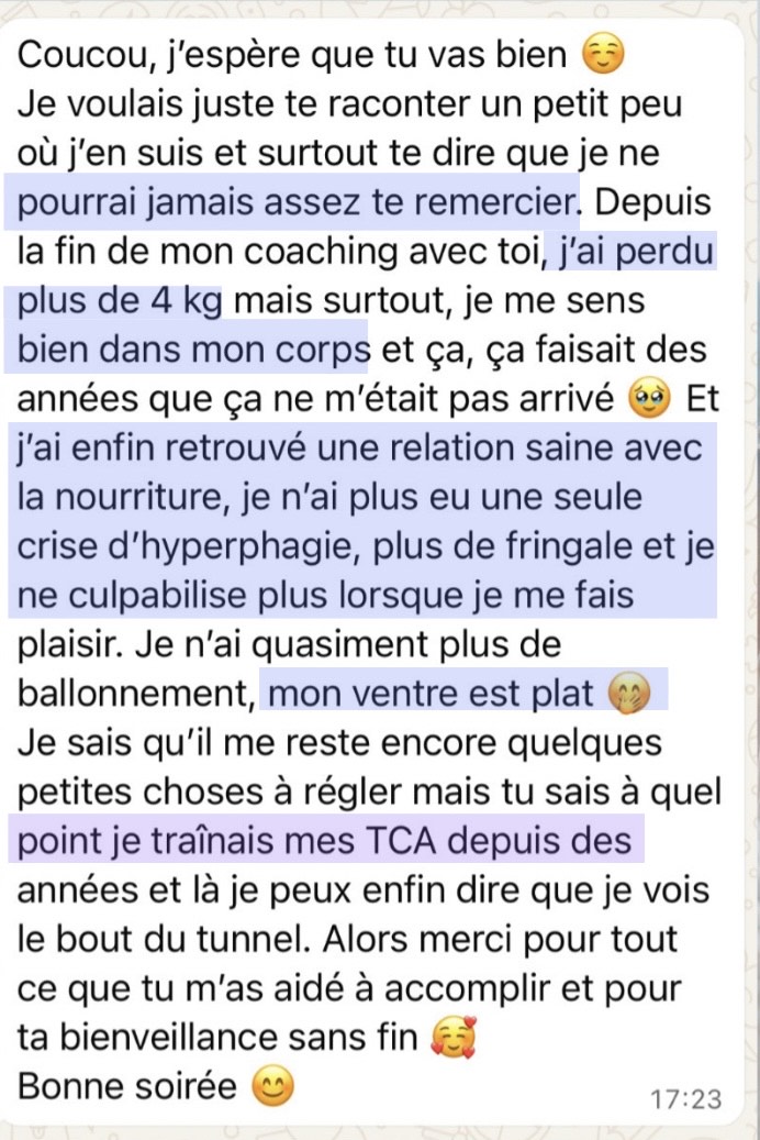 Message d'une cliente